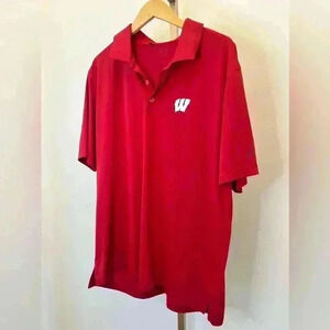 Adidas Men's Wisconsin Badgers Polo Shirt Red Size XL Short Sleeve